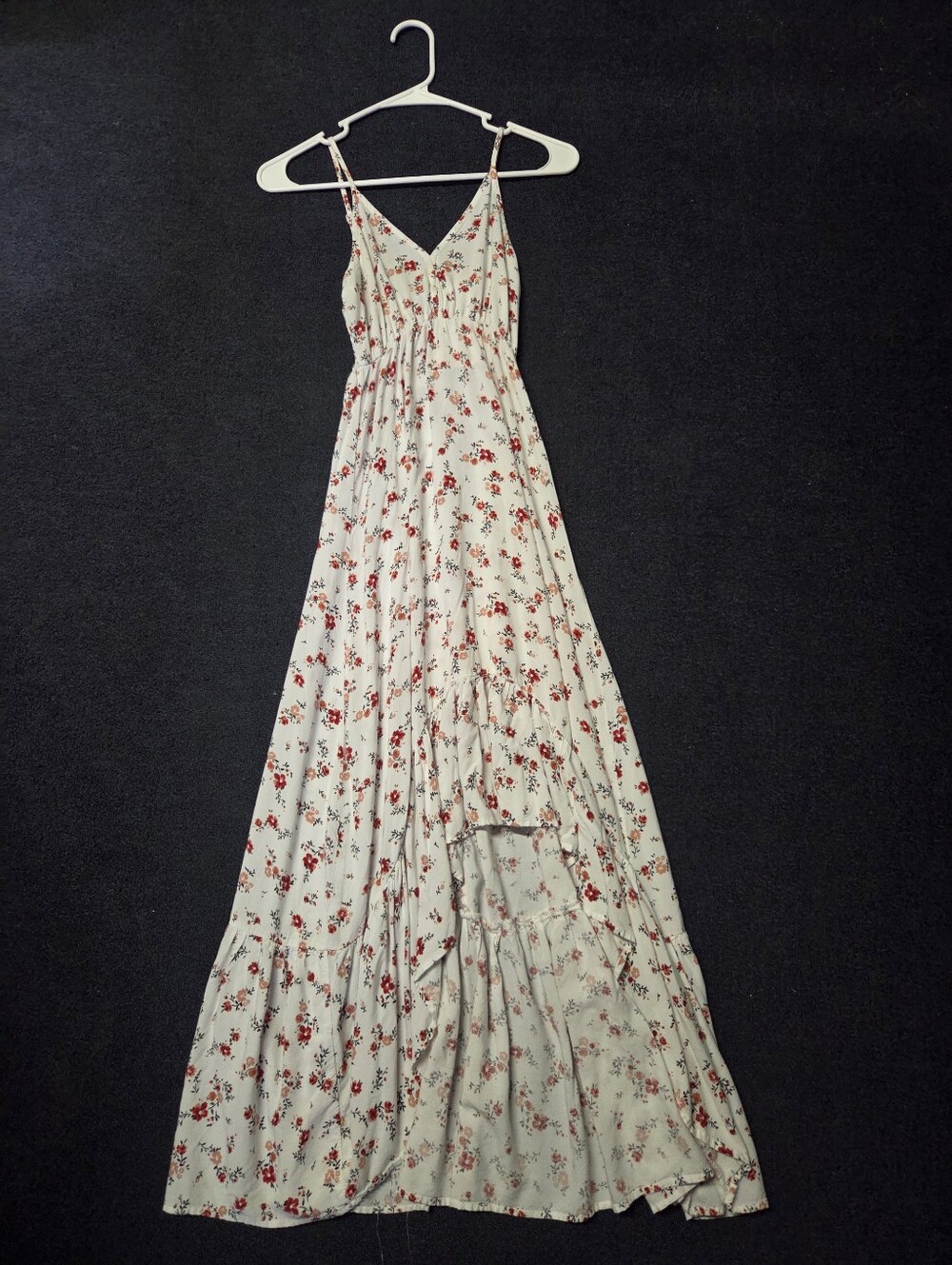 Rue21 White Maxi Dress with Red Floral Print